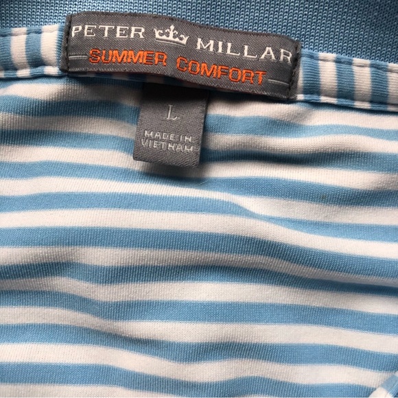 Peter Millar Summer Comfort Golf Shirt Size Large Blue with stripes soft mint - Picture 7 of 7